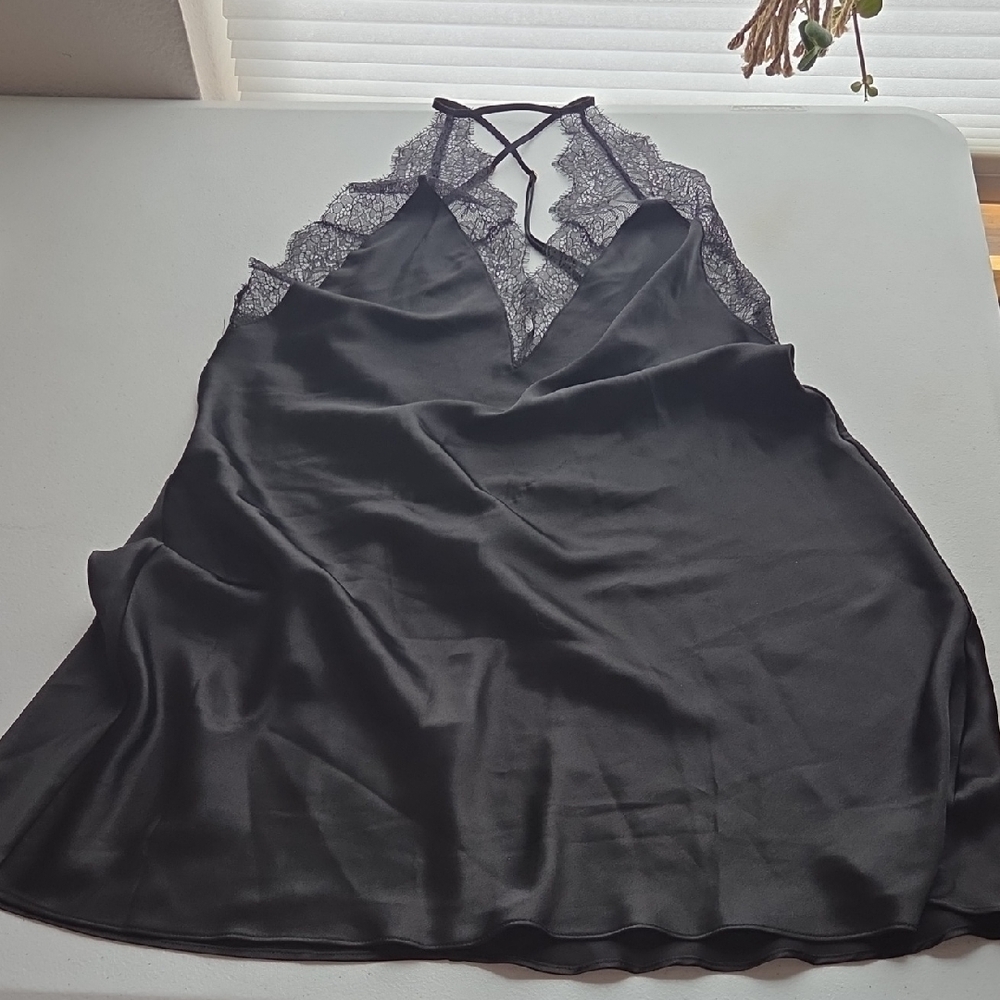 Victoria's Secret Black Silk Lace Detail Slip. Size M.